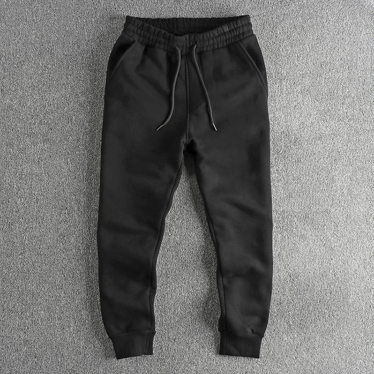 GrogeousBen  Men's Natural water-washed solid color simple casual pants for men, heavy-duty fleece-lined thick drawstring waist sports pants with cuffed ankles.