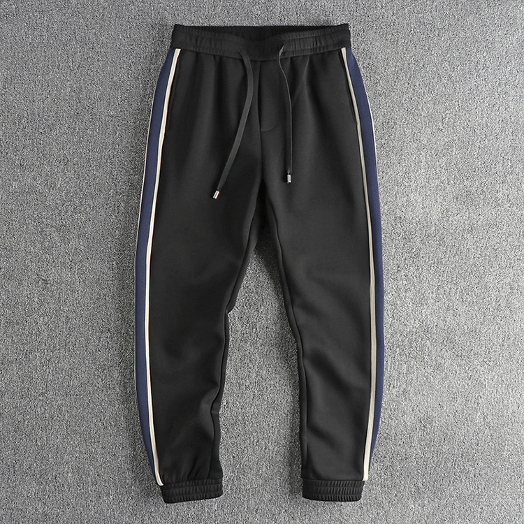 GrogeousBen  Men's Autumn and winter thick side striped splicing design casual pants for men. Versatile and trendy slim fit sports jogger pants.