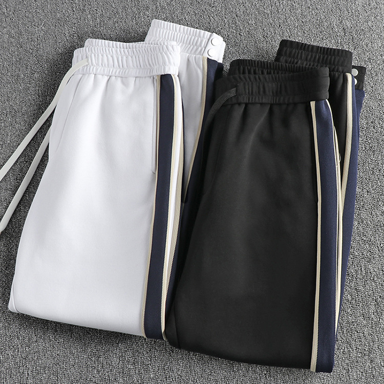 GrogeousBen  Men's Autumn and winter thick side striped splicing design casual pants for men. Versatile and trendy slim fit sports jogger pants.
