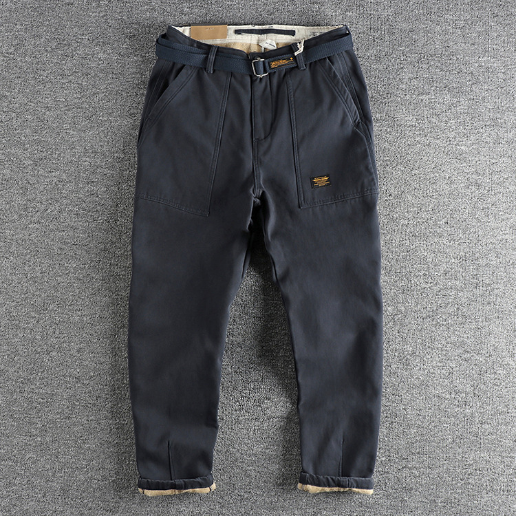 GrogeousBen  Men's Winter heavy-duty plus velvet thick casual pants for men, with retro trendy workwear style and tapered design with pockets.