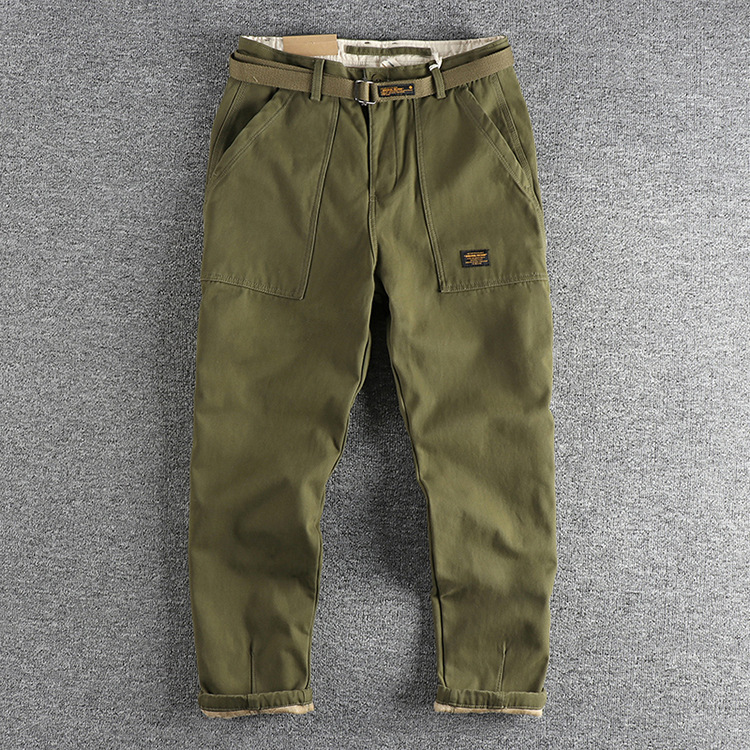 GrogeousBen  Men's Winter heavy-duty plus velvet thick casual pants for men, with retro trendy workwear style and tapered design with pockets.