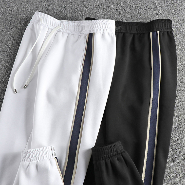GrogeousBen  Men's Autumn and winter thick side striped splicing design casual pants for men. Versatile and trendy slim fit sports jogger pants.