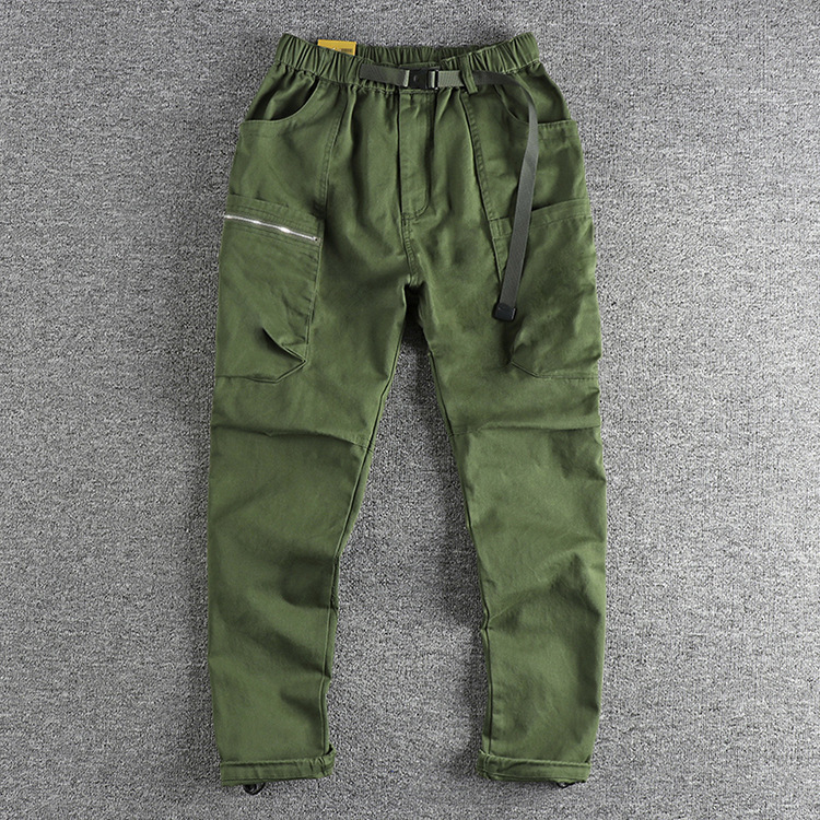 GrogeousBen  Men's  Workwear pocket retro  casual pants men's twill woven washed slim straight tube long pants