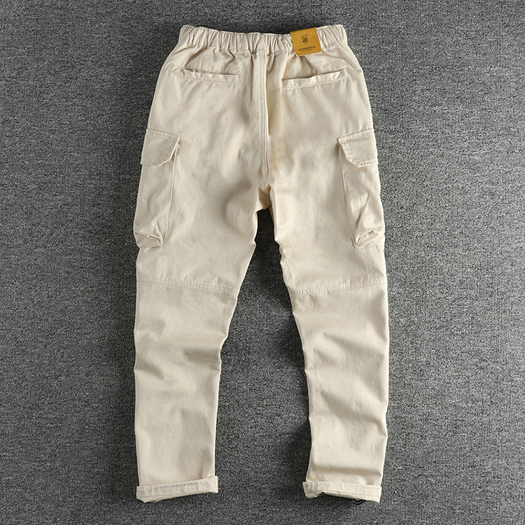 GrogeousBen  Men's  Workwear pocket retro  casual pants men's twill woven washed slim straight tube long pants