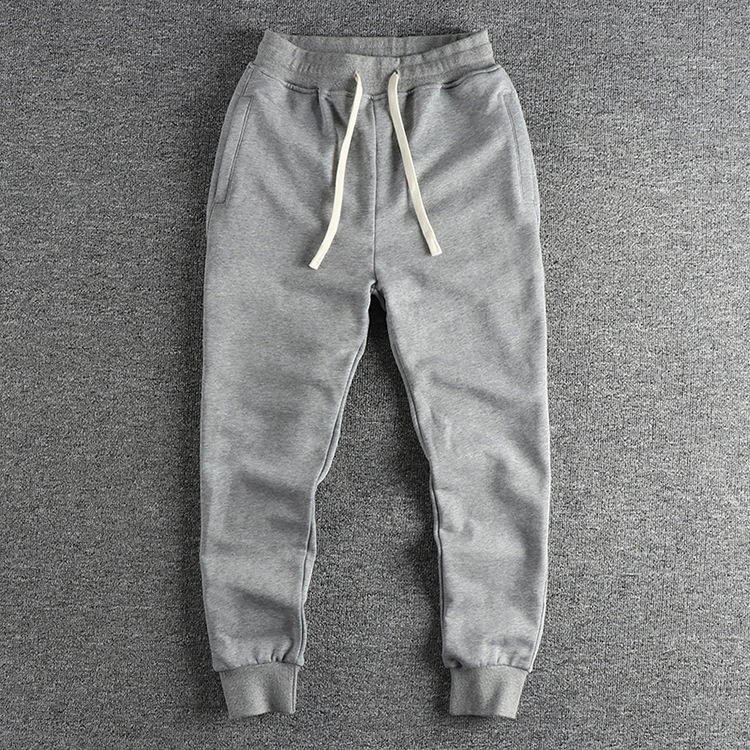 GrogeousBen  Men's  Autumn pure cotton double-ply terry casual sweatpants for men, slim-fitting small feet trendy sports leggings youth long pants