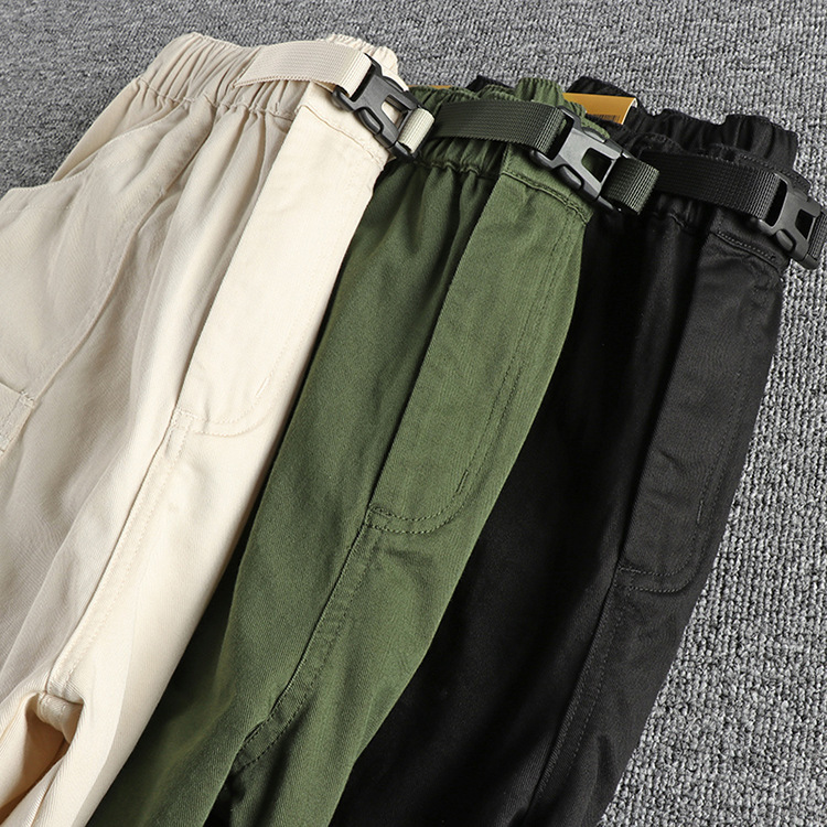 GrogeousBen  Men's  Workwear pocket retro  casual pants men's twill woven washed slim straight tube long pants