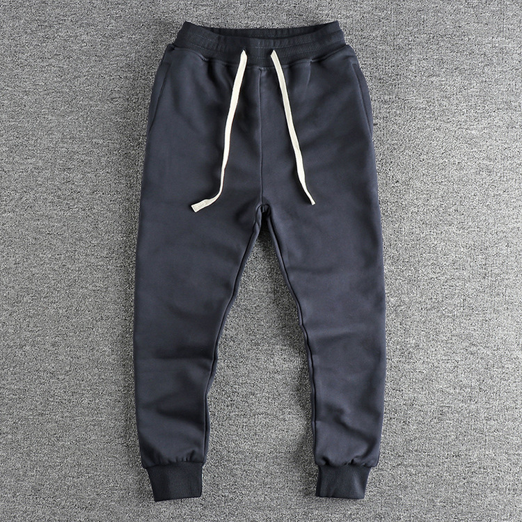 GrogeousBen  Men's  Autumn pure cotton double-ply terry casual sweatpants for men, slim-fitting small feet trendy sports leggings youth long pants