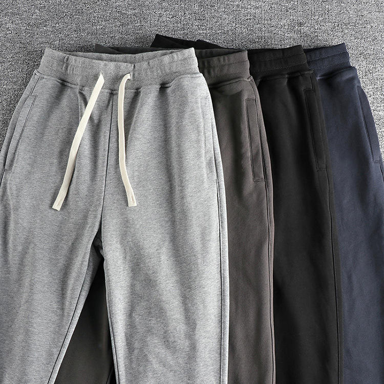 GrogeousBen  Men's  Autumn pure cotton double-ply terry casual sweatpants for men, slim-fitting small feet trendy sports leggings youth long pants