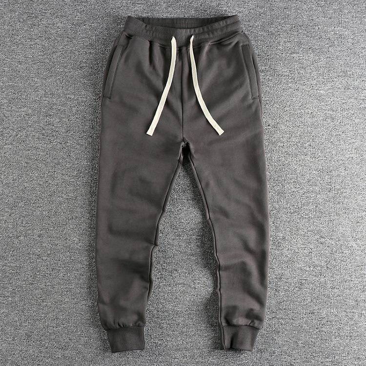 GrogeousBen  Men's  Autumn pure cotton double-ply terry casual sweatpants for men, slim-fitting small feet trendy sports leggings youth long pants