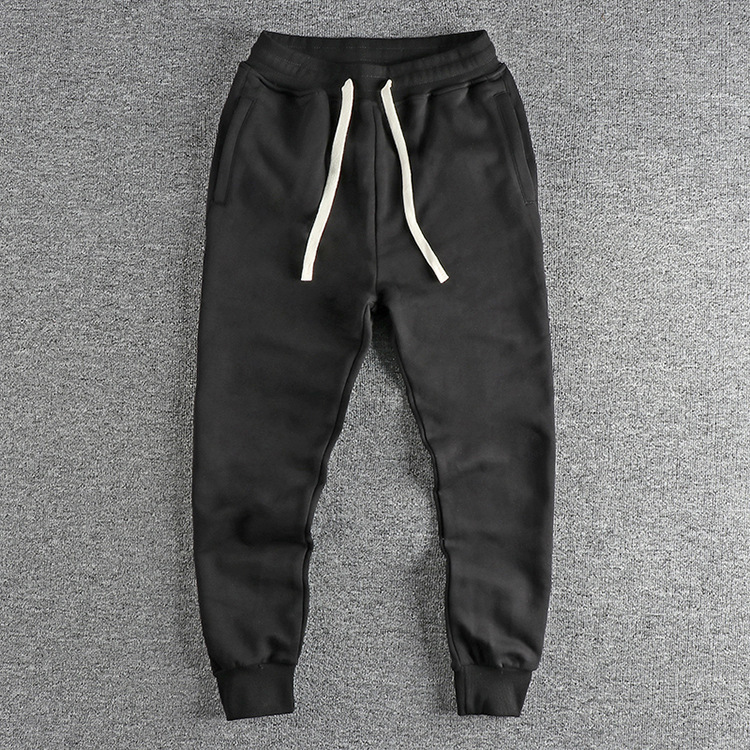 GrogeousBen  Men's  Autumn pure cotton double-ply terry casual sweatpants for men, slim-fitting small feet trendy sports leggings youth long pants