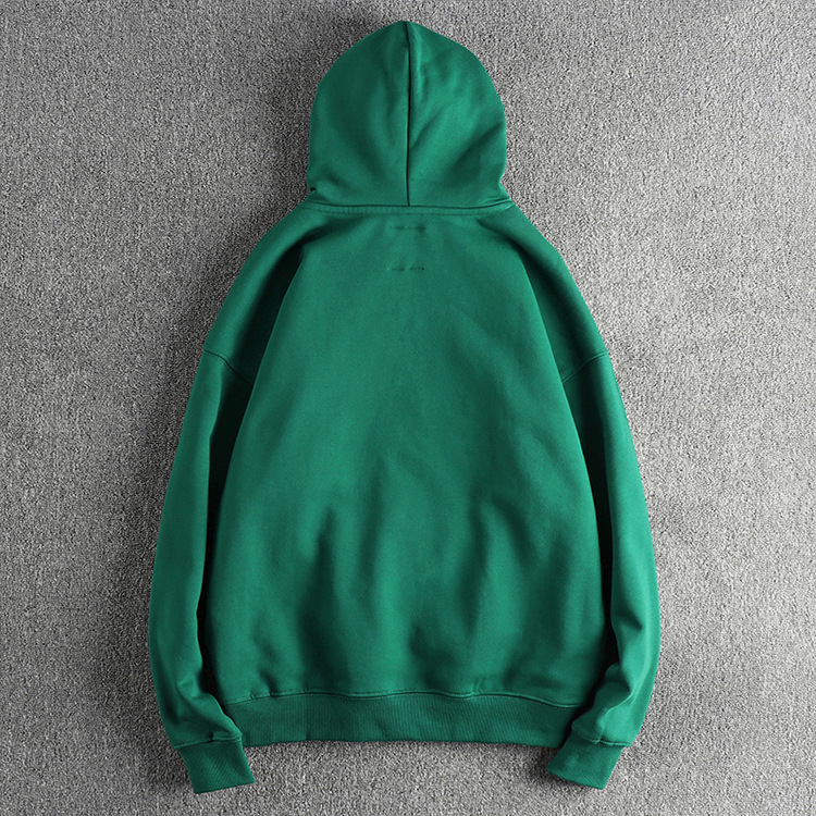 GrogeousBen  Men's Heavyweight same color embroidered letter winter plus velvet thickened hooded sweatshirt men's loose-fitting American-style pullover