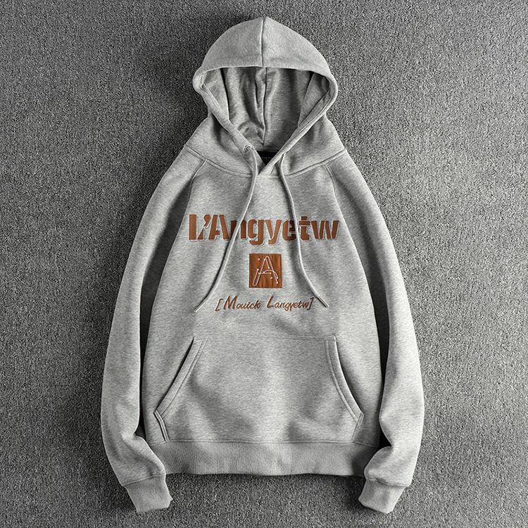 GrogeousBen  Men's Embroidered letter pattern American casual hooded sweatshirt for men, heavy-duty fleece-lined thick outerwear coat