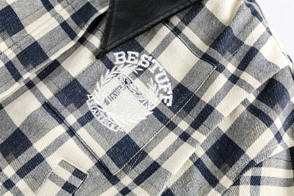 GrogeousBen   Women's 2024 retro college style embroidered plaid short jacket for women, loose-fitting solid color versatile casual jacket.