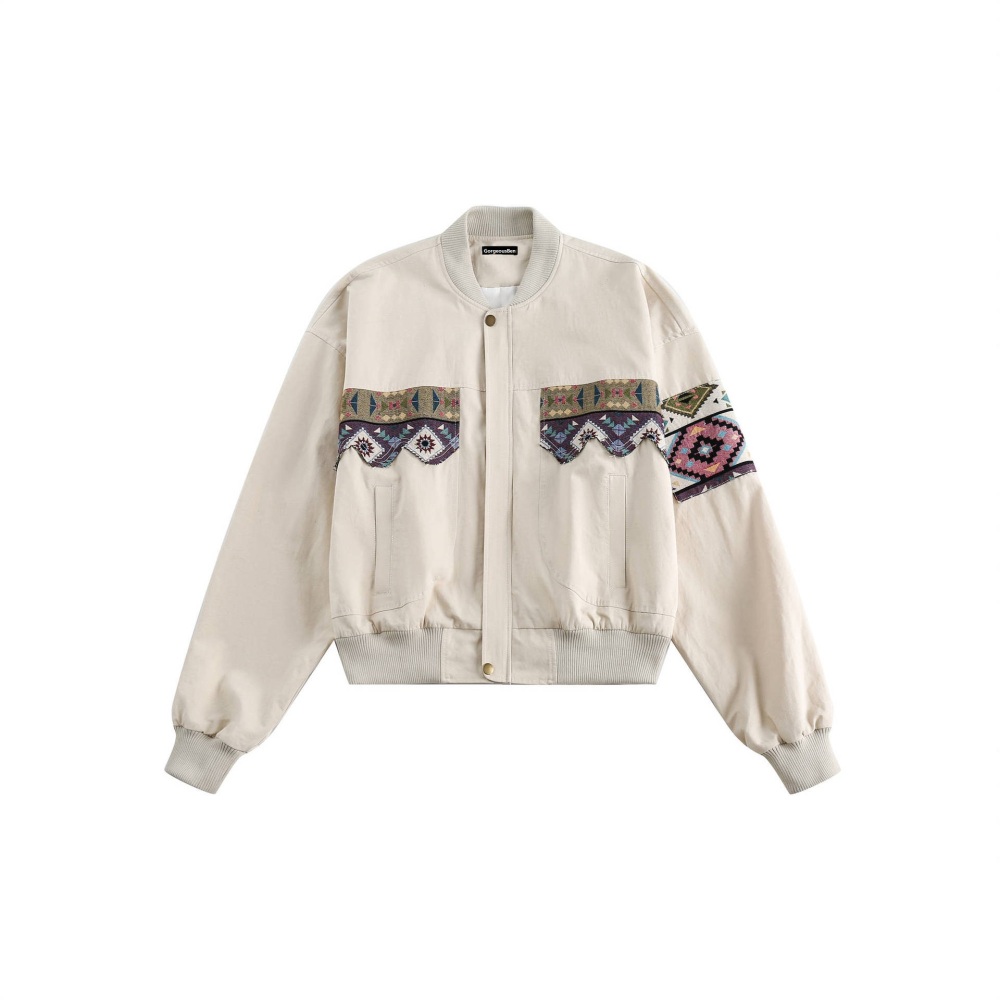 GrogeousBen   Unisex 2024 new American retro ethnic style patchwork pilot jacket men's trendy casual short baseball jacket coat