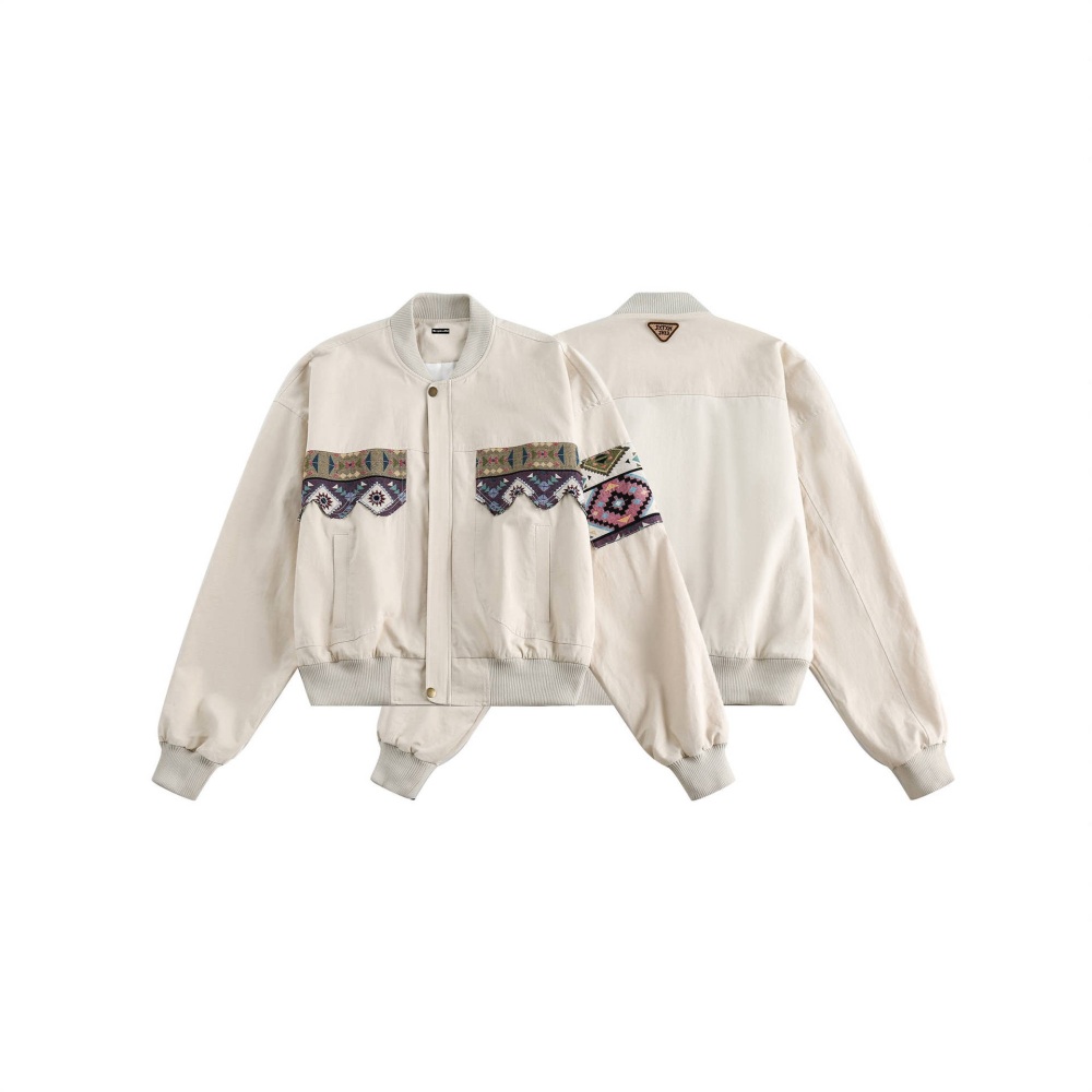 GrogeousBen   Unisex 2024 new American retro ethnic style patchwork pilot jacket men's trendy casual short baseball jacket coat