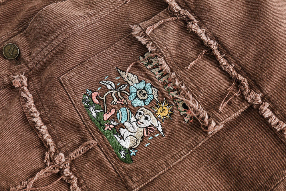 GrogeousBen   Unisex 2024 American retro frayed edge embroidered color-block work jacket, unisex trendy loose-fitting niche casual outerwear.