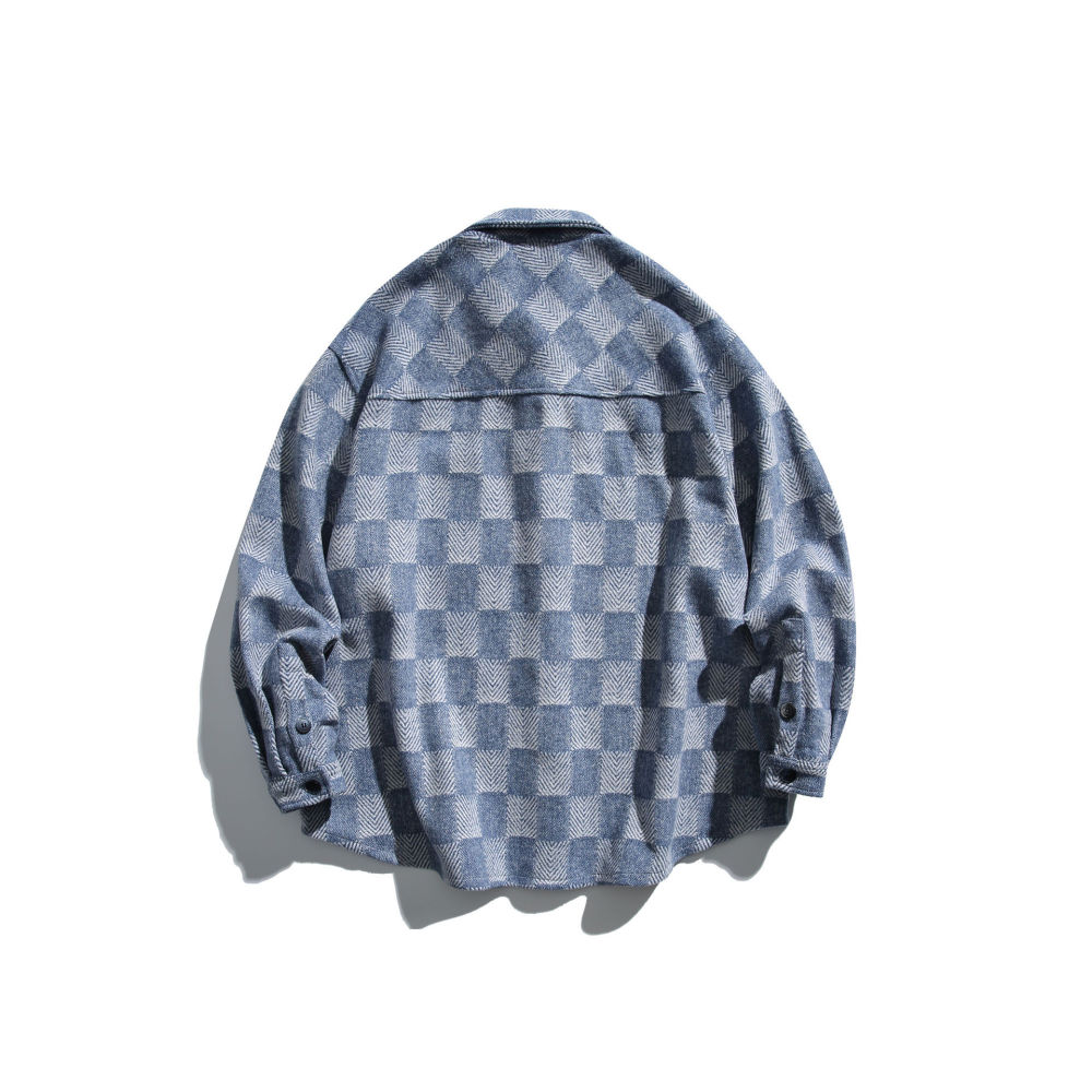 GrogeousBen   Unisex 2024  retro color-blocked plaid collar casual shirt for boys spring new loose-fitting shirt
