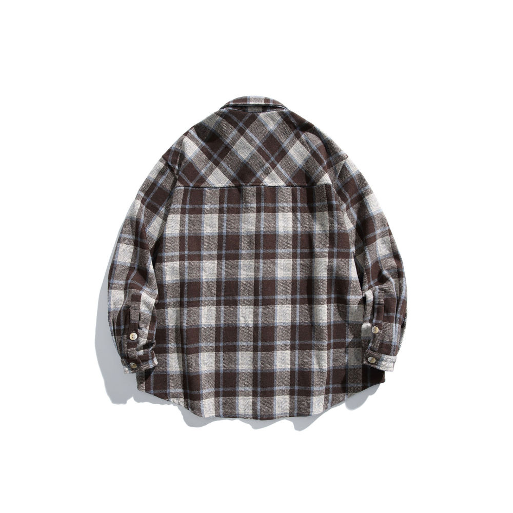 GrogeousBen   Unisex 2024 National Tide Brushed Plaid Classic Shirt Autumn and Winter Men's Daily Commute Trend Loose All-Match Couple Outerwear