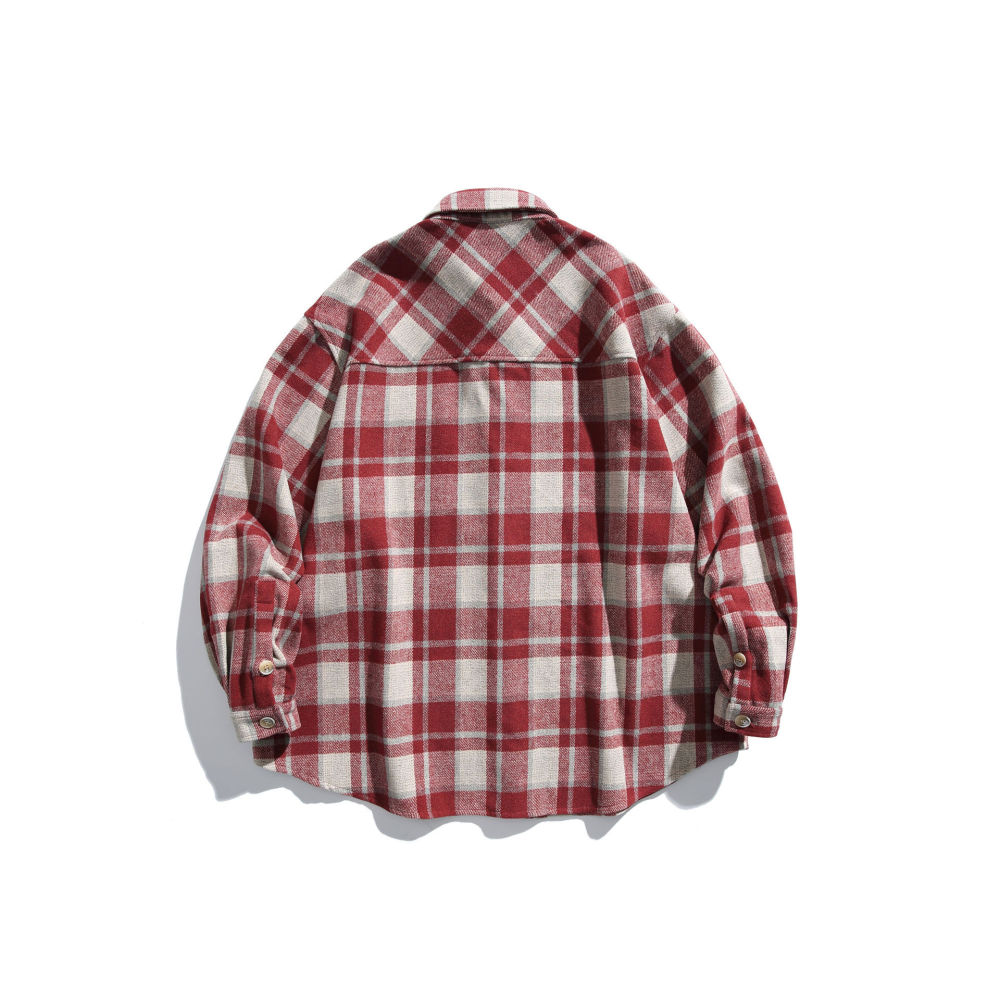 GrogeousBen   Unisex 2024 National Tide Brushed Plaid Classic Shirt Autumn and Winter Men's Daily Commute Trend Loose All-Match Couple Outerwear