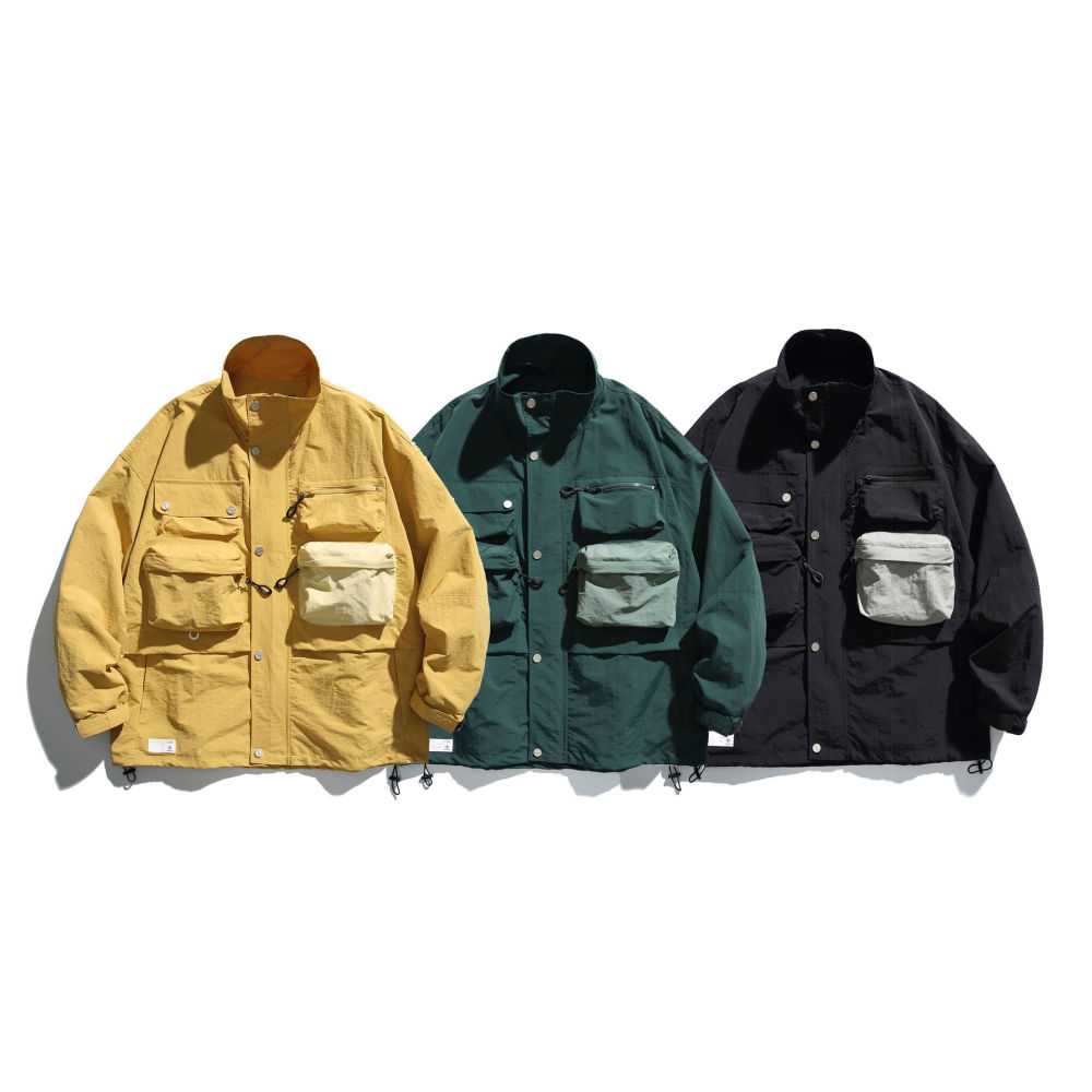 GrogeousBen   Unisex 2024 new trendy retro color-blocked multi-pocket work jacket men's spring and autumn windproof stand-up collar assault jacket coat
