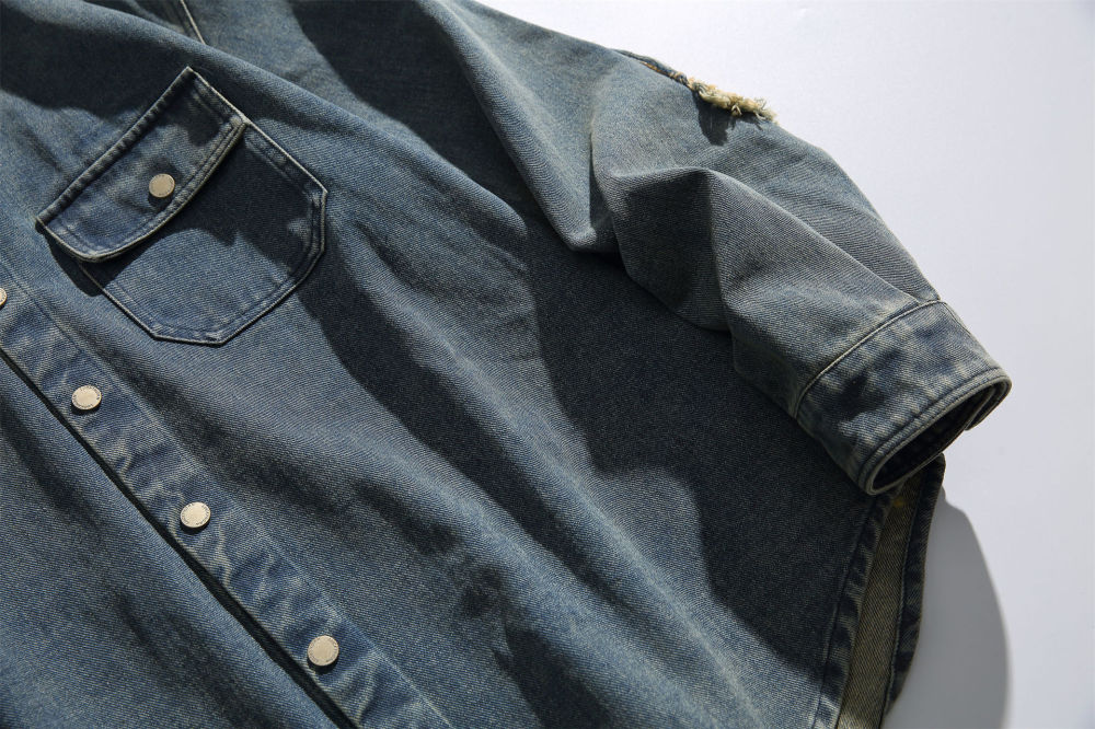 GrogeousBen   Unisex 2024 new American retro vintage worn patch washed denim jacket men's trendy street loose couple thin outerwear