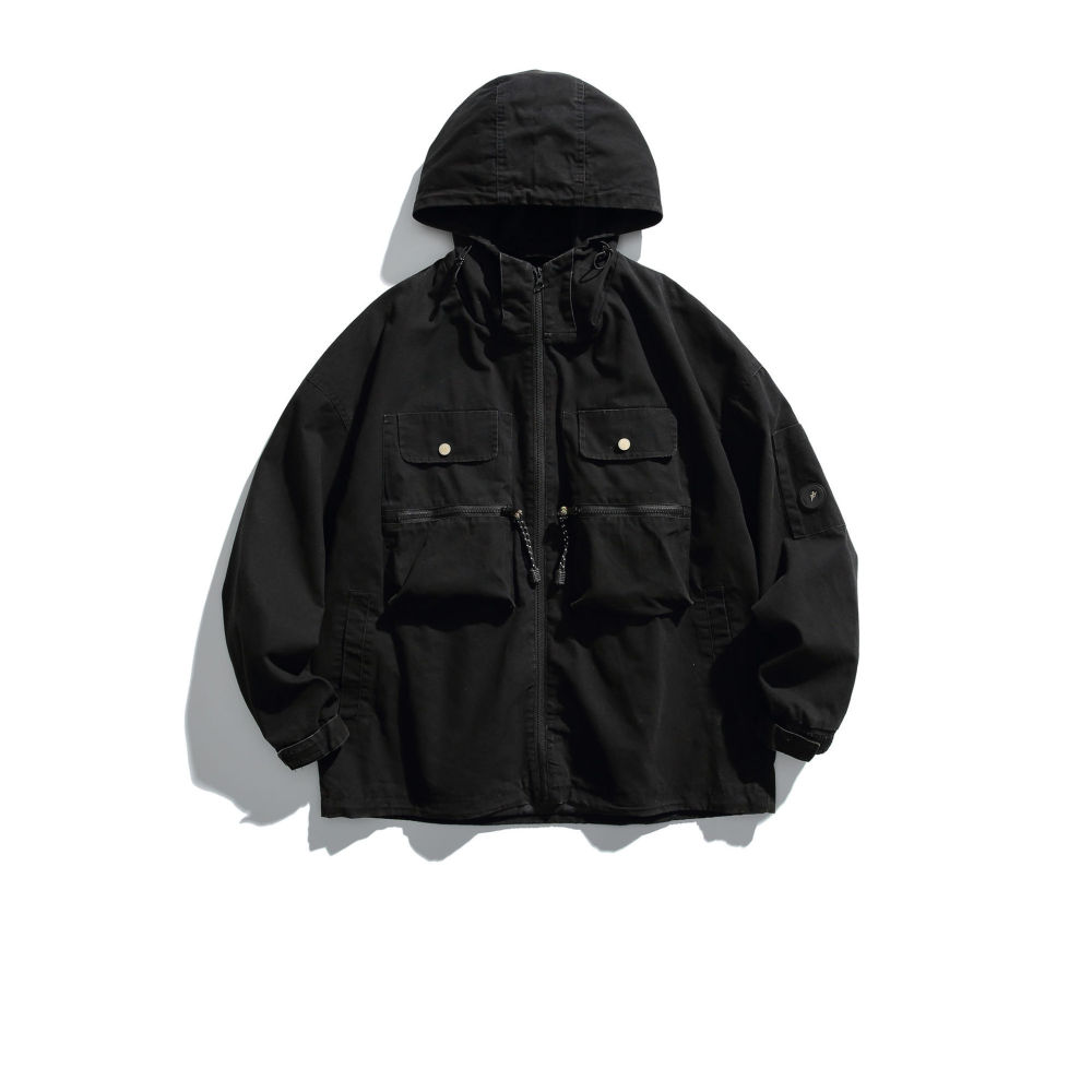 GrogeousBen   Unisex 2024 new  retro three-dimensional pocket workwear hooded jacket for men and women, trendy loose outdoor leisure jacket