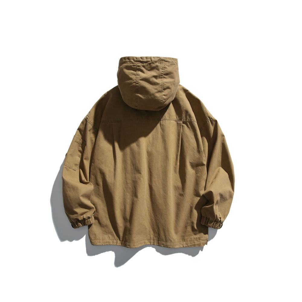 GrogeousBen   Unisex 2024 new  retro three-dimensional pocket workwear hooded jacket for men and women, trendy loose outdoor leisure jacket