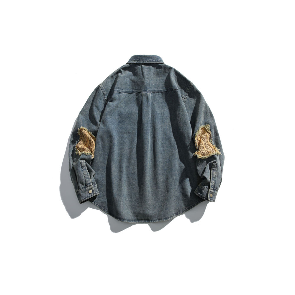 GrogeousBen   Unisex 2024 new American retro vintage worn patch washed denim jacket men's trendy street loose couple thin outerwear