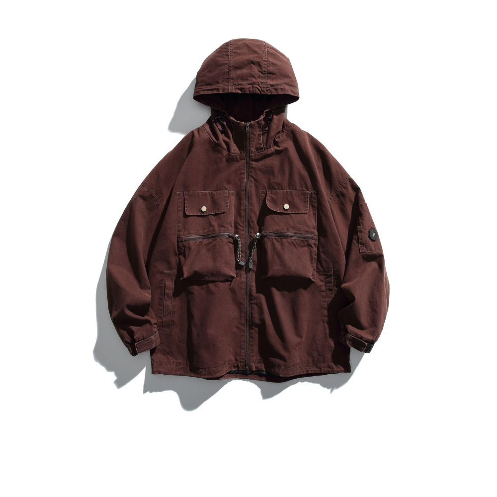 GrogeousBen   Unisex 2024 new  retro three-dimensional pocket workwear hooded jacket for men and women, trendy loose outdoor leisure jacket