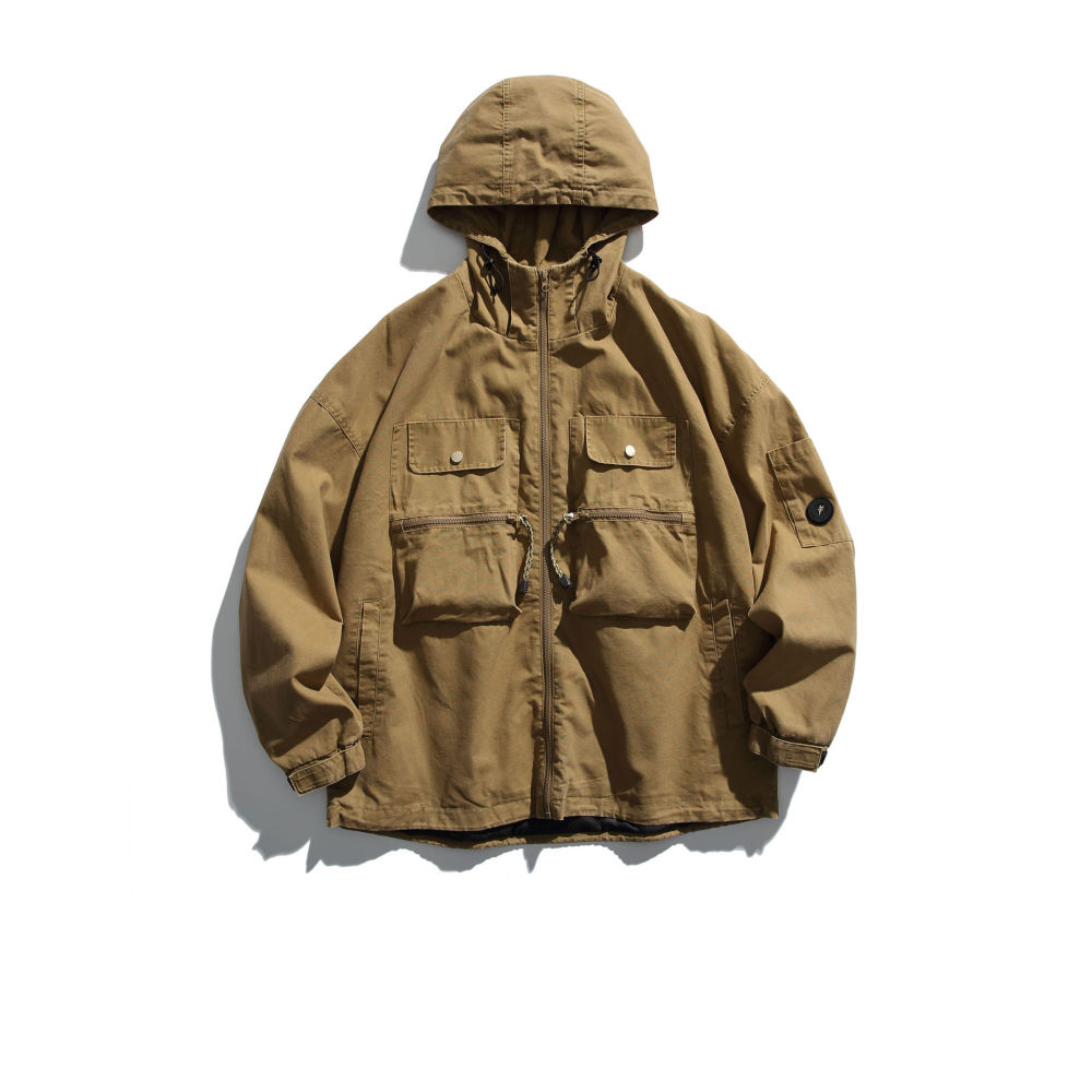 GrogeousBen   Unisex 2024 new  retro three-dimensional pocket workwear hooded jacket for men and women, trendy loose outdoor leisure jacket