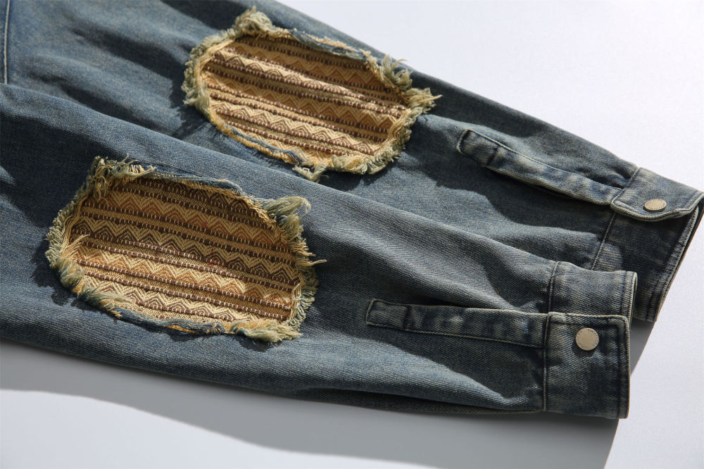 GrogeousBen   Unisex 2024 new American retro vintage worn patch washed denim jacket men's trendy street loose couple thin outerwear