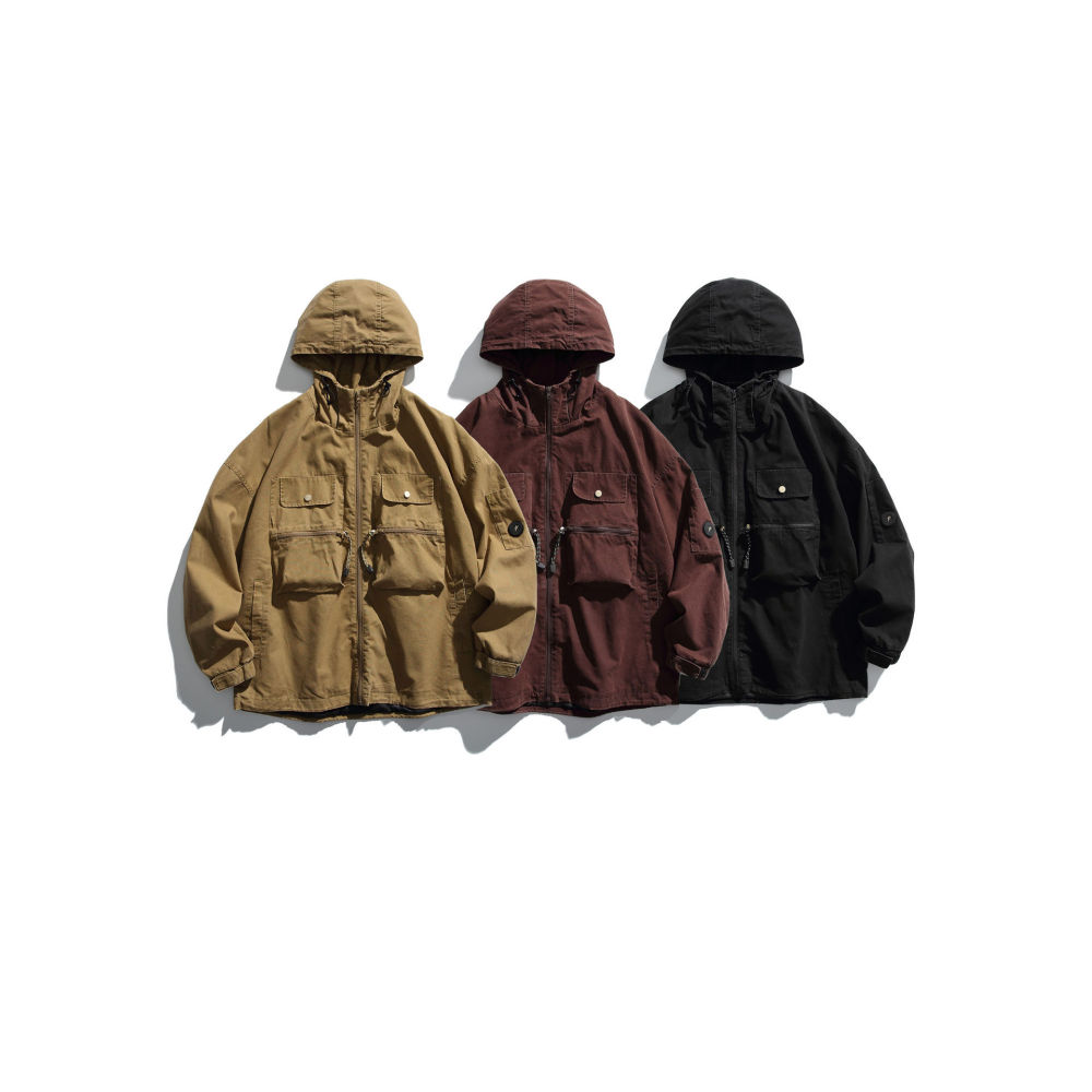 GrogeousBen   Unisex 2024 new  retro three-dimensional pocket workwear hooded jacket for men and women, trendy loose outdoor leisure jacket