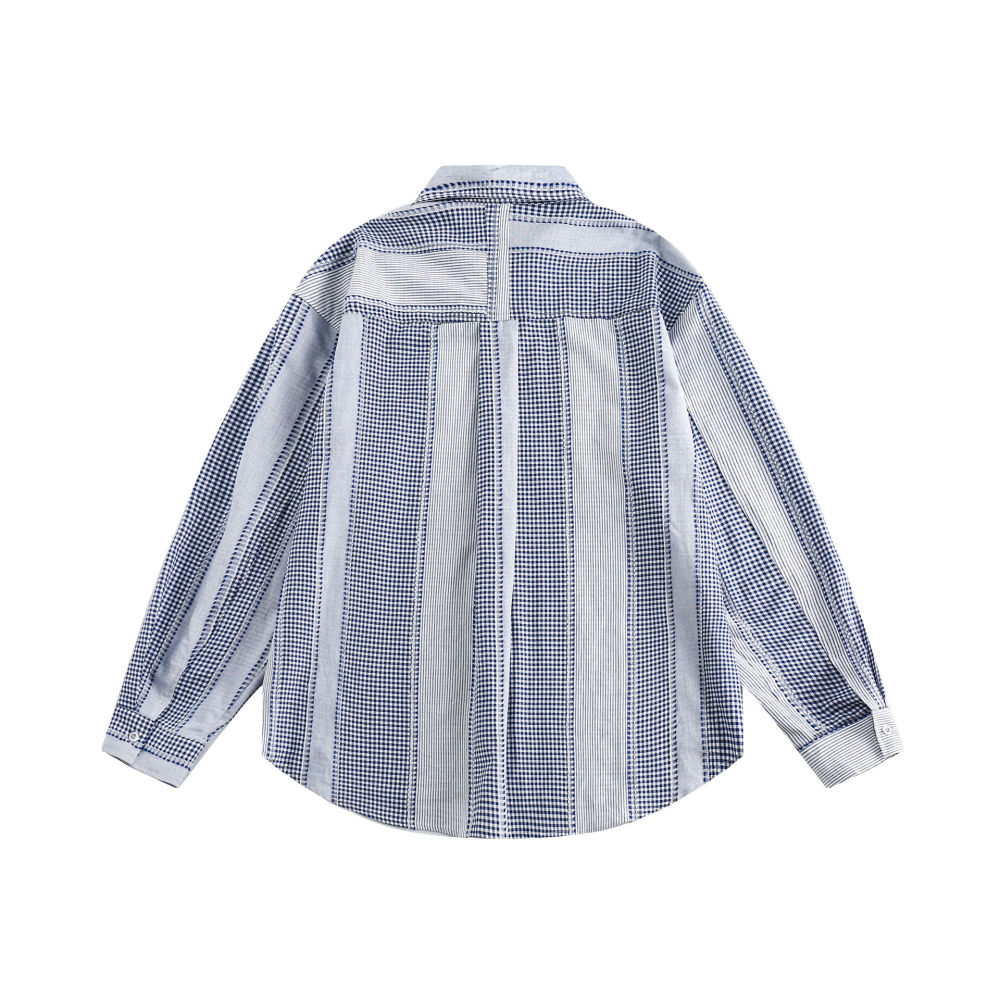 GrogeousBen   Unisex 2024 new spring new splicing blue striped shirt men's high sense forest series long-sleeved cotton shirt jacket