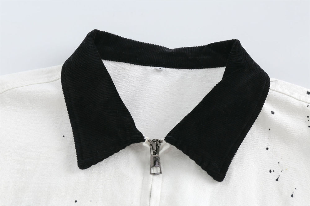 GrogeousBen   Unisex 2024 Casual graffiti design sense old color collision lapel jacket spring new fashion high street destroyed windbreaker