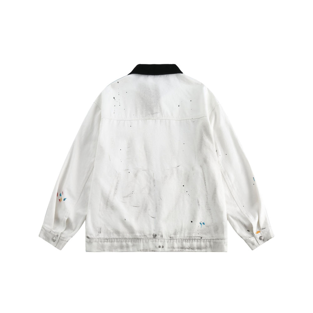 GrogeousBen   Unisex 2024 Casual graffiti design sense old color collision lapel jacket spring new fashion high street destroyed windbreaker