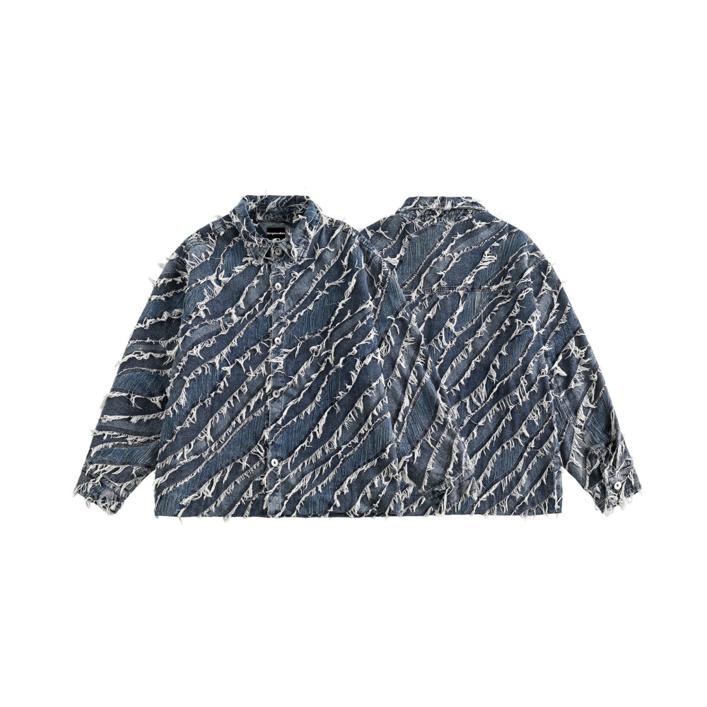 GrogeousBen   Unisex 2024 new American style fringed design denim jacket men's retro loose trendy solid color versatile casual jacket