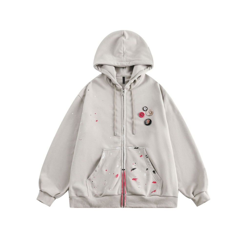 GrogeousBen   Unisex Spring street graffiti retro casual zip hoodie men and women niche high-end hooded cardigan BF jacket