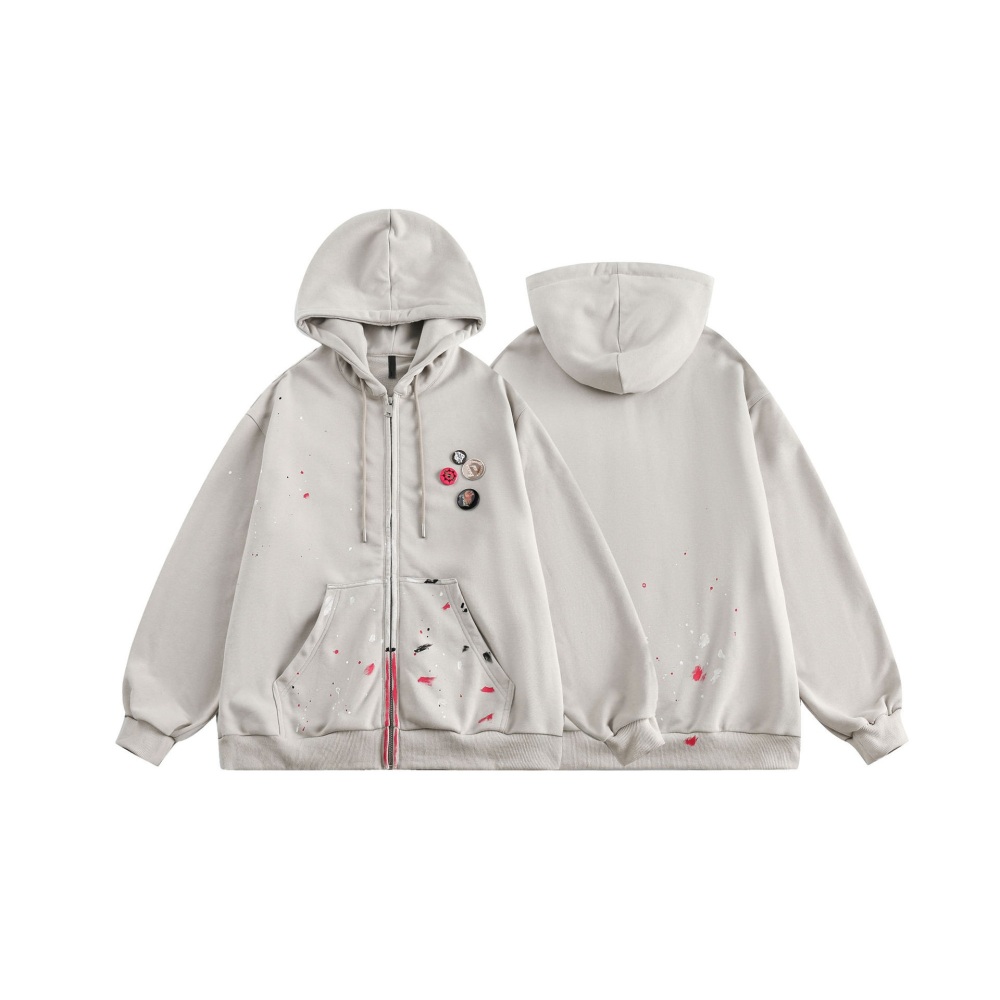 GrogeousBen   Unisex Spring street graffiti retro casual zip hoodie men and women niche high-end hooded cardigan BF jacket