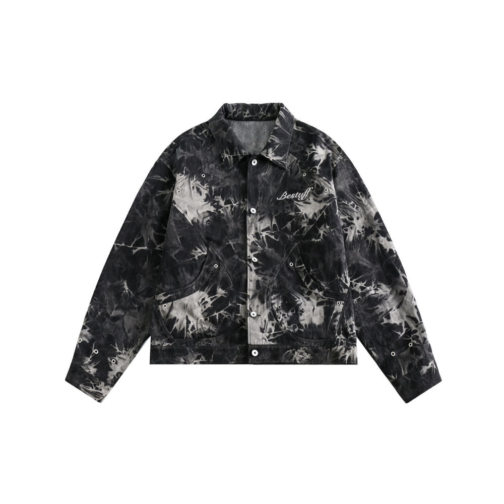 GrogeousBen   Unisex 2024 new American fashion tie-dye deconstructed design short jacket for men and women retro high street loose denim jacket