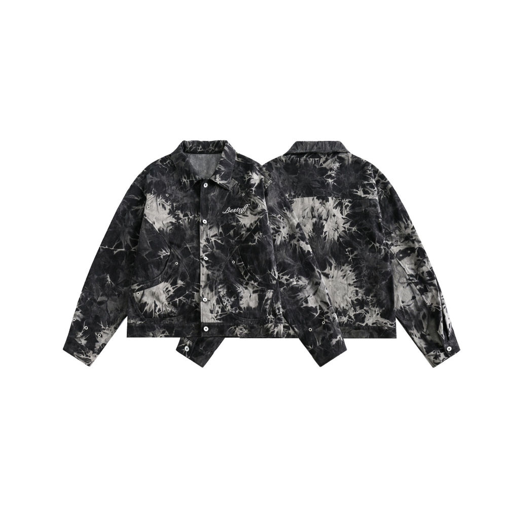 GrogeousBen   Unisex 2024 new American fashion tie-dye deconstructed design short jacket for men and women retro high street loose denim jacket