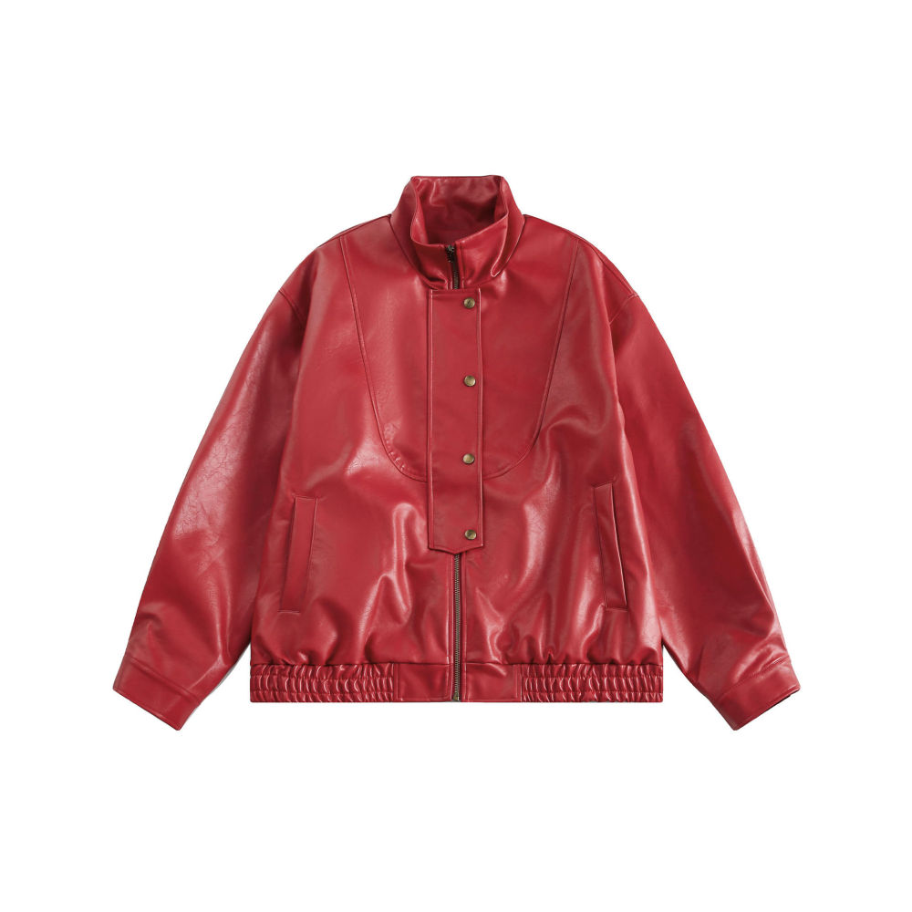GrogeousBen   Unisex 2024 new fashion brand American PU leather motorcycle leather coat men's and women's spring loose trend all match casual jacket