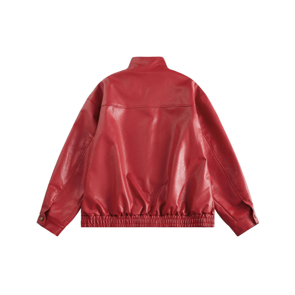 GrogeousBen   Unisex 2024 new fashion brand American PU leather motorcycle leather coat men's and women's spring loose trend all match casual jacket