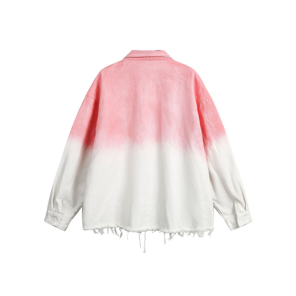 GrogeousBen   Unisex 2024 new American hip hop gradient drop dye printed lapel jacket men's and women's fashion brand loose do old cat beard coat