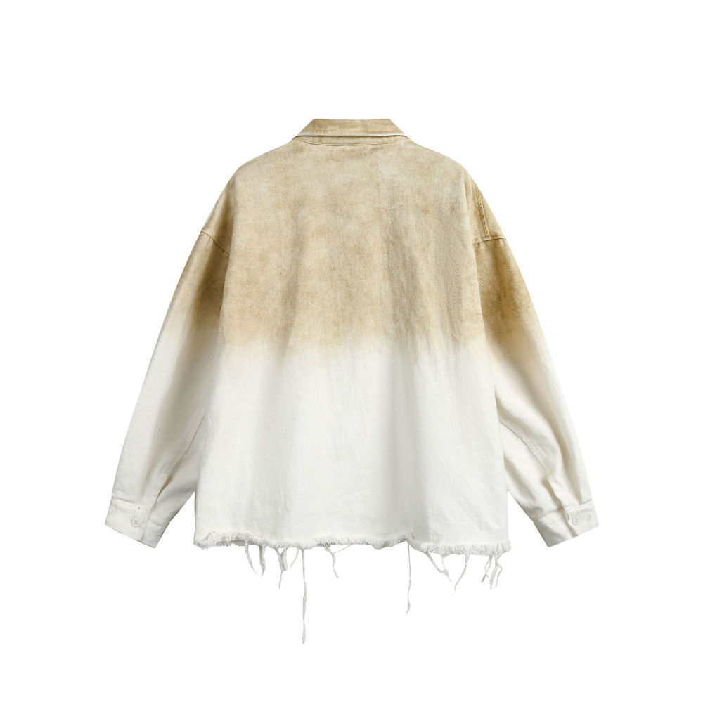 GrogeousBen   Unisex 2024 new American hip hop gradient drop dye printed lapel jacket men's and women's fashion brand loose do old cat beard coat