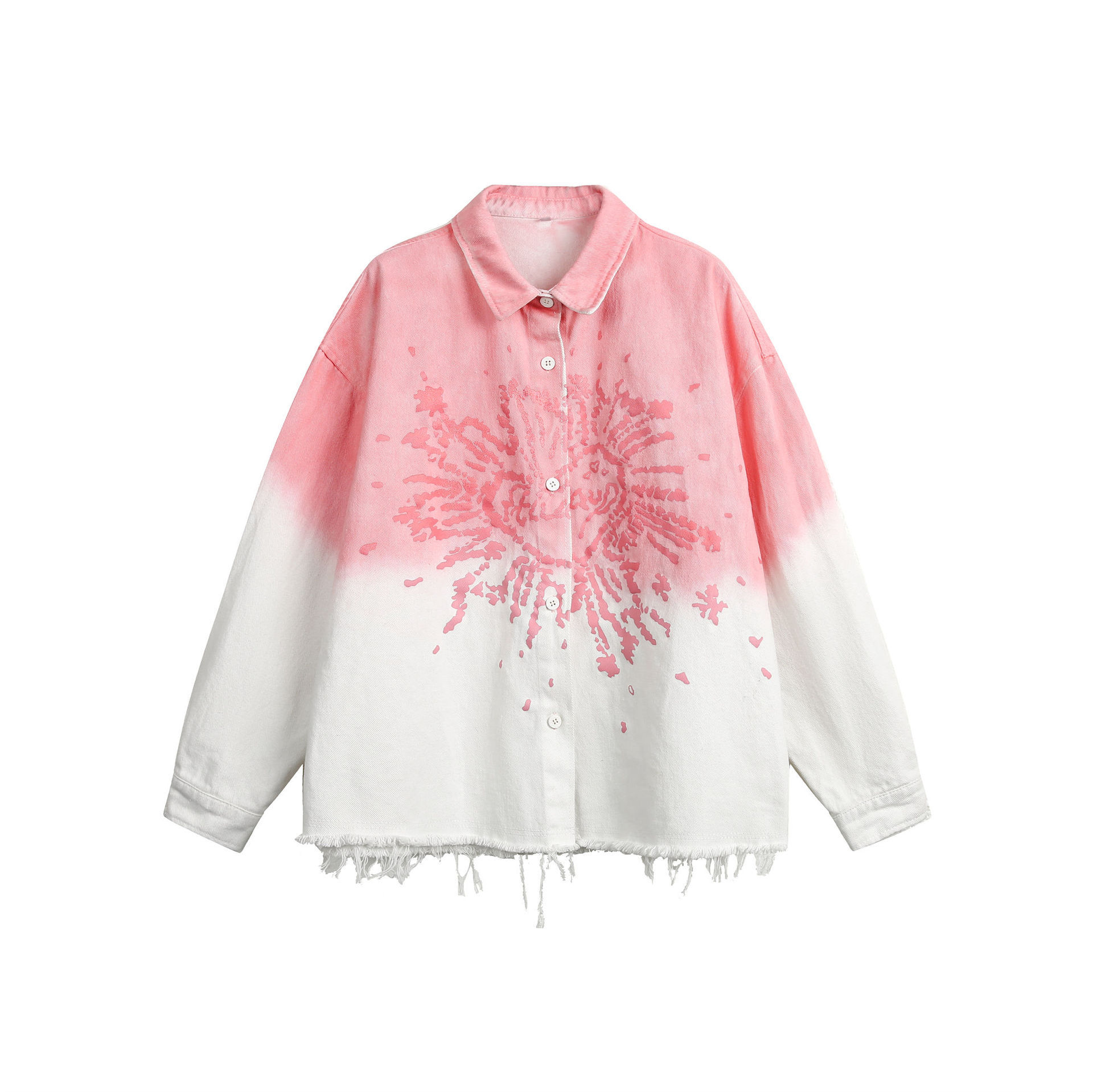 GrogeousBen   Unisex 2024 new American hip hop gradient drop dye printed lapel jacket men's and women's fashion brand loose do old cat beard coat