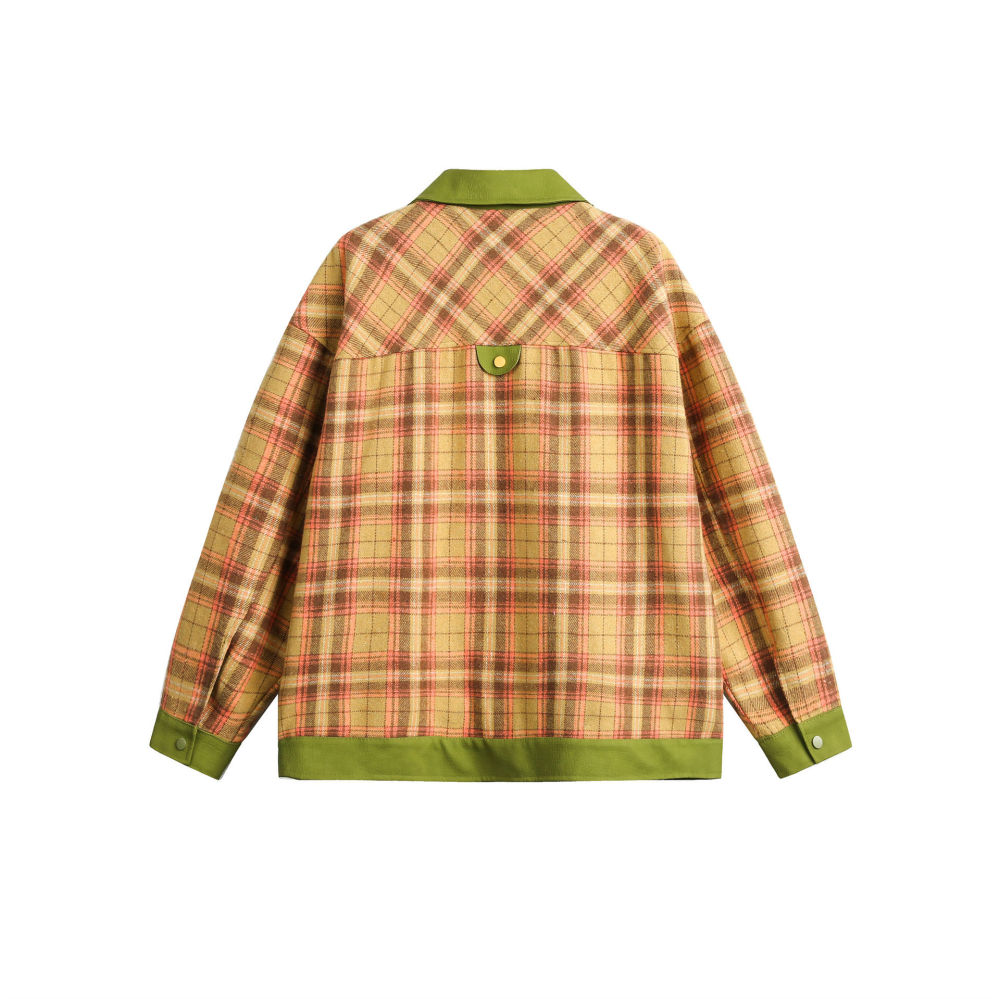 GrogeousBen   Unisex 2024 new American PU leather patchwork checkered niche lapel jacket men's and women's spring loose trend couple coat