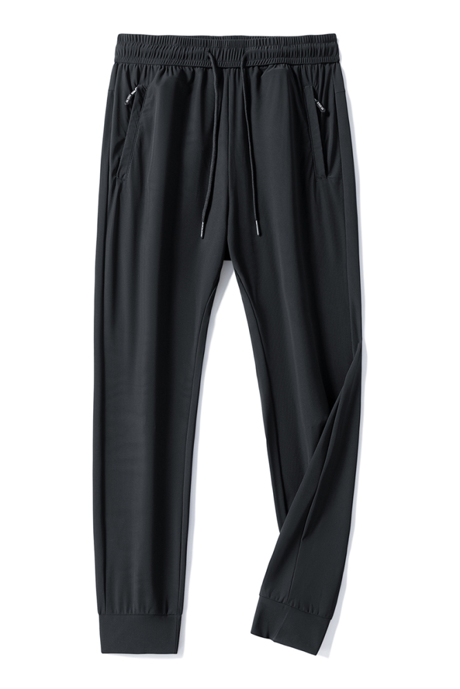 GrogeousBen2024 Men's ice silk pants with collar, stylish casual pants with pocket zipper