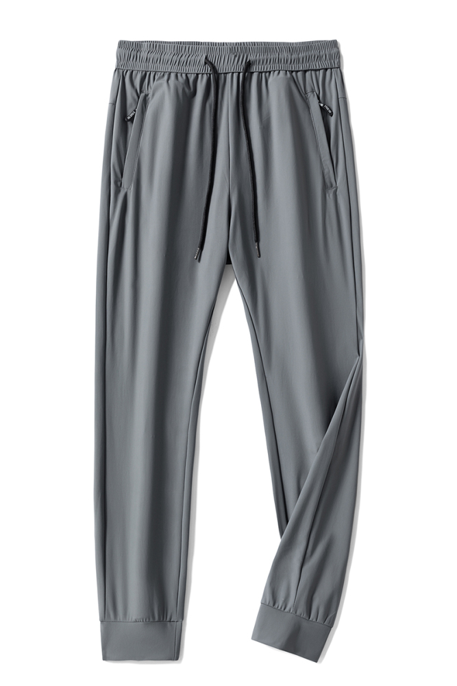 GrogeousBen2024 Men's ice silk pants with collar, stylish casual pants with pocket zipper