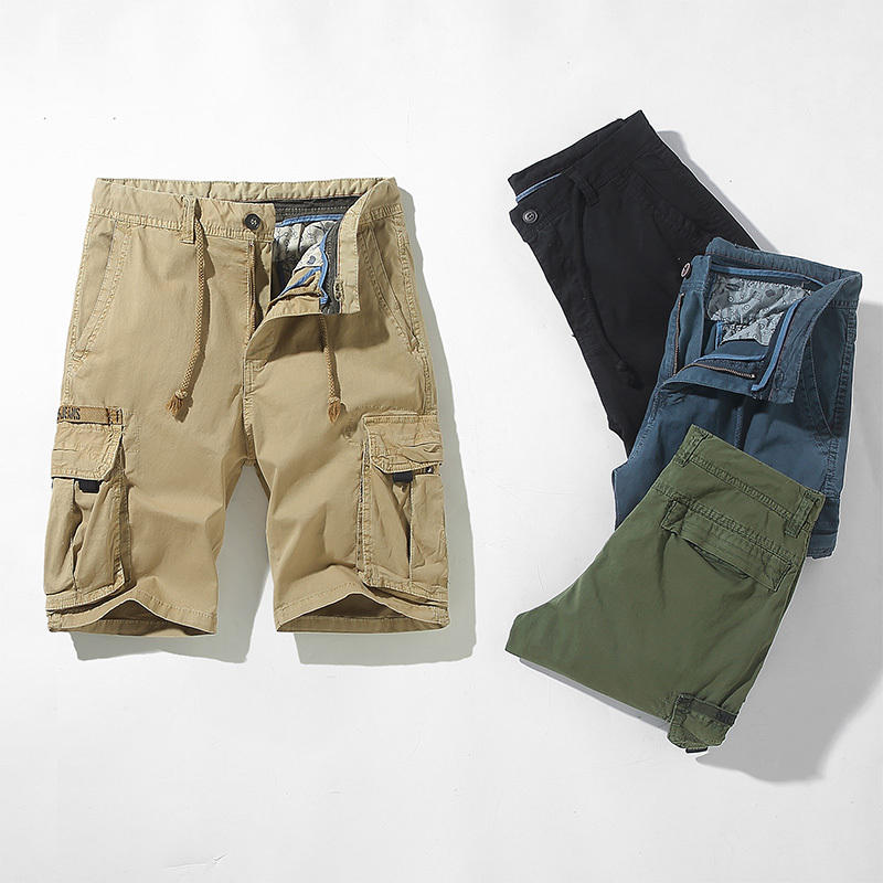 GrogeousBen Men's Summer Shorts 4 split casual shorts Work pants Men's solid color cargo pants