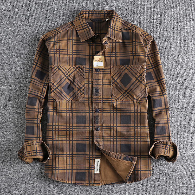 GorgeousBen Spring and autumn classic plaid long-sleeved shirt men's Europe and the United States fashion trend all cotton washed youth daily coat
